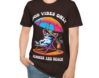 Cool Cat Summer Vibes T-Shirt | Funny Retro Cat Tee for Kids and Adults | Chill Summer Shirt for Cat Lovers