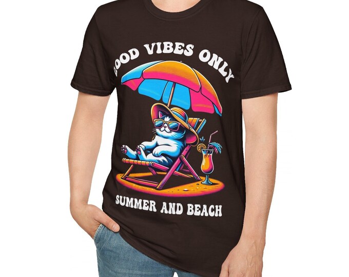 Cool Cat Summer Vibes T-Shirt | Funny Retro Cat Tee for Kids and Adults | Chill Summer Shirt for Cat Lovers