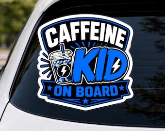 Pegatina para coche para amantes del café, pegatina para ventana de café helado, pegatina para parachoques "Cafeína a bordo", pegatina para portátil de café frío, regalo para baristas.