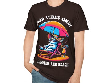 Cool Cat Summer Vibes T-Shirt | Retro Funny Cat Shirt | Colorful Summer Tee for Cat Lovers