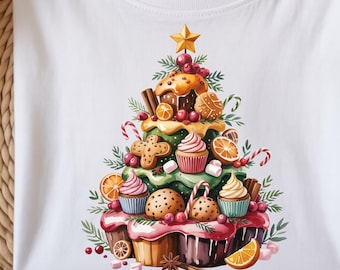 Cute Christmas Dessert Tree Shirt | Holiday Baking Aesthetic | Cupcake Cookie Christmas Top | Festive Sweet Winter Gift