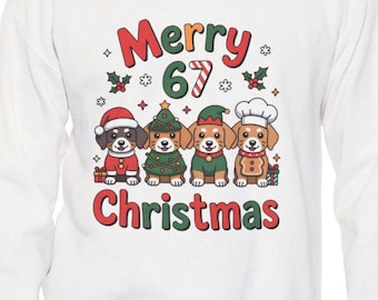 Merry 67 Christmas Sweatshirt with Festive Holiday Dogs and Winter Graphic Design