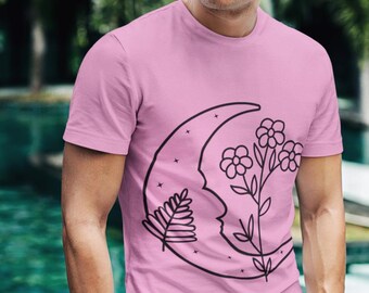 Boho Wildflower Moon Phases T-Shirt | Celestial Nature Tee | Spiritual Cottagecore Shirt for Women