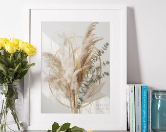 Serene Bloom Digital Wall Art, Botanical Printable for Modern Home Decor, Nature-Inspired Artwork for Living Room, Housewarming Gift Idea