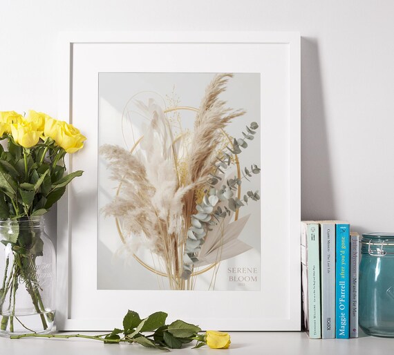 Serene Bloom Digital Wall Art, Botanical Printable for Modern Home Decor, Nature-Inspired Artwork for Living Room, Housewarming Gift Idea