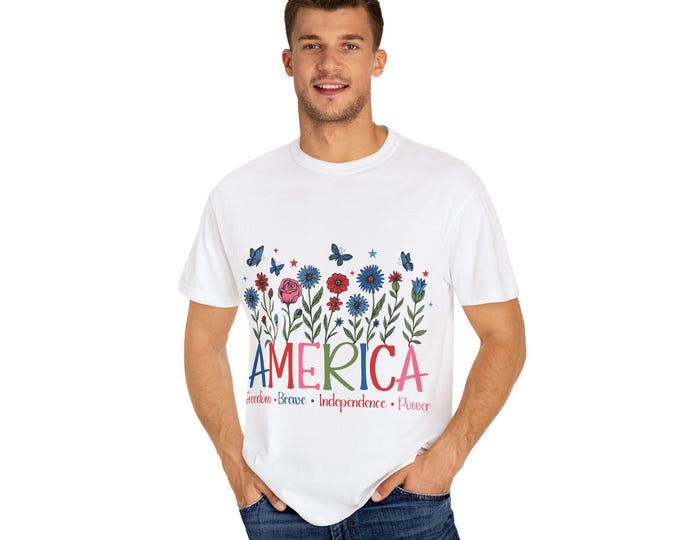 Floral Patriotic T-Shirt | Unisex USA Freedom Tee | 4th of July Red White Blue Shirt