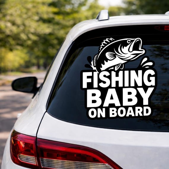 Fishing Baby On Board Sticker, Bass Fishing Car Decal, Fisherman Dad Vinyl, Outdoor Waterproof Truck Sticker