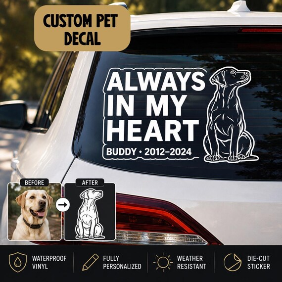 Custom Dog Memorial Decal, Personalized Pet Loss Gift, Always In My Heart Vinyl