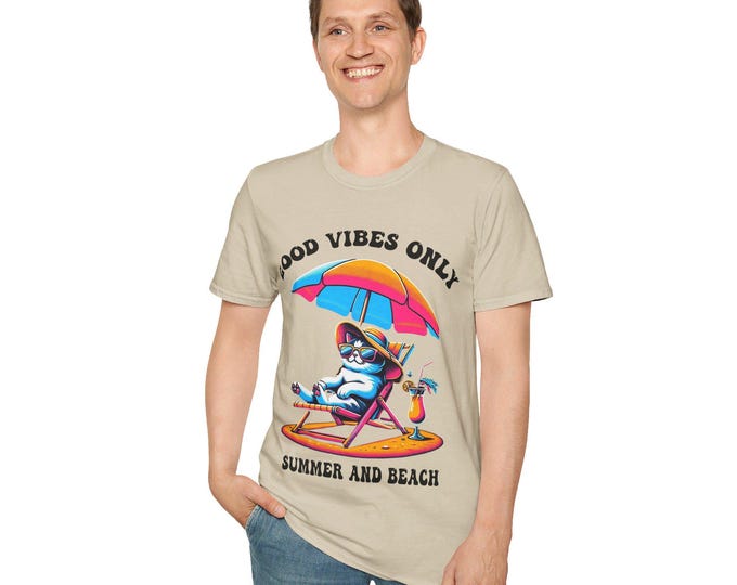 Cat Under Umbrella T-Shirt | Cute Summer Cat Tee | Funny Beach Shirt for Cat Lovers