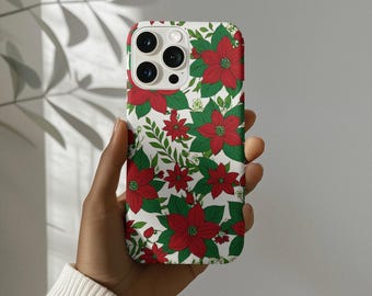 Phone Cases, Red and Green Flowers, Snap Tough Slim Clear Magnetic Flexi Cases, Floral Design