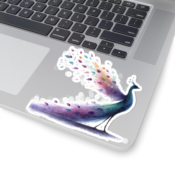 Watercolor Peacock Kiss-Cut Sticker | Colorful Feather Laptop Decal