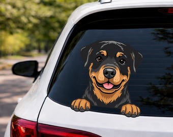 Pegatina para ventana de coche con un rottweiler asomándose, divertida pegatina de vinilo impermeable con un rottweiler para amantes de los perros.