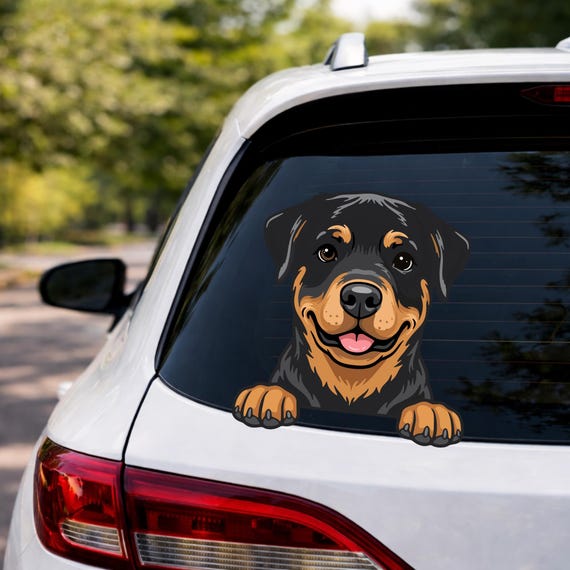 Rottweiler Peeking Car Sticker, Funny Rottie Window Decal, Waterproof Vinyl, Dog Mom Gift, Rottweiler Lover Pet Sign