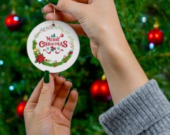 Ceramic Ornament, Merry Christmas Holiday Decoration for Christmas Tree, Festive Hanging Ornament, Tree Decor, Christmas Gift, Xmas Bauble,
