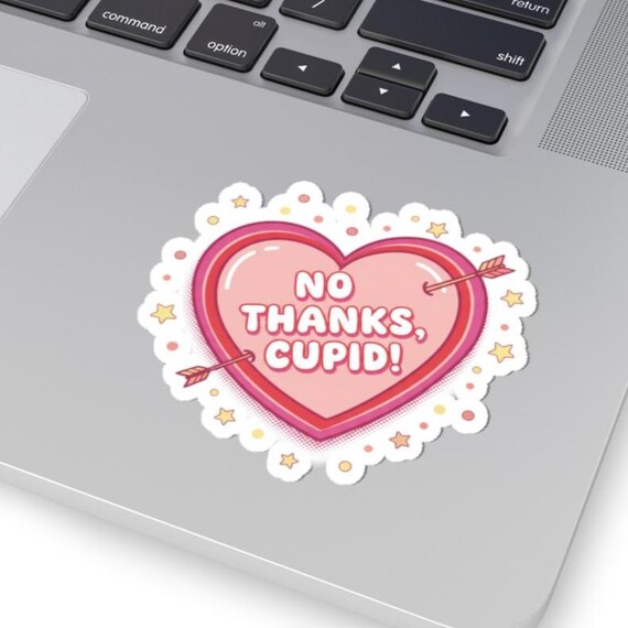 No Thanks Cupid Kiss Cut Sticker | Anti Valentine Funny Heart Sticker for Laptop, Phone & Journal