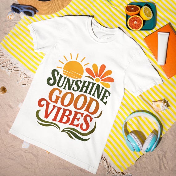 Sunshine Good Vibes T-Shirt - Retro Summer Graphic Tee, Positive Vibes Shirt, Colorful Sunshine Design