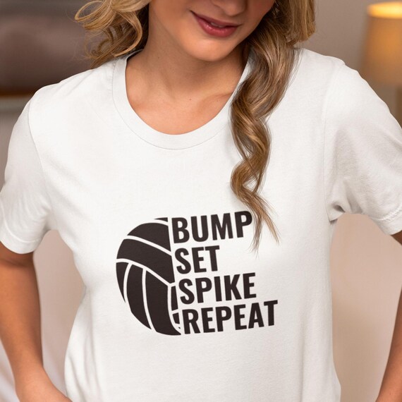 Volleyball T-Shirt | Bump Set Spike Repeat Graphic Tee | Loose Fit Summer Sport Top | Gift for Players, Coaches, Fans