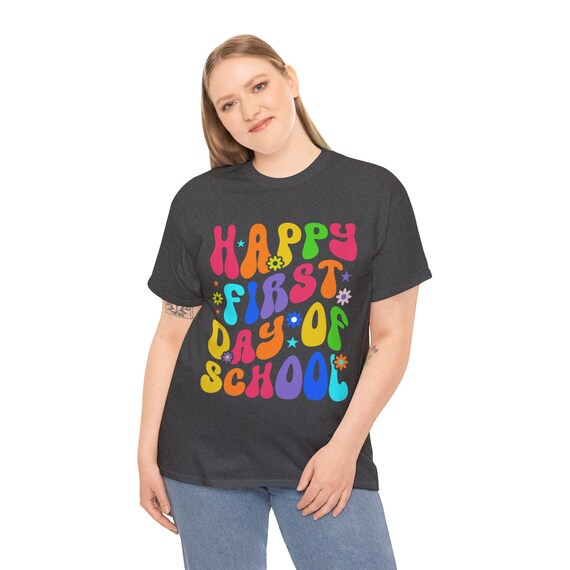 Vibrant "Happy First Day of School" Retro Wall Art | Colorful Classroom Decor | Back to School Poster
