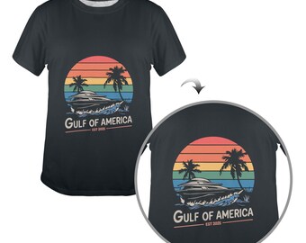 Gulf of America Shirt Retro Sunset Yacht Beach Design Palm Trees Coastal Summer Vacation Graphic Tee Nautical Boat Lovers Gift
