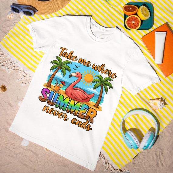 Summer Never Ends Tank - Flamingo Float Tropical Tank Top, Take Me to the Beach Shirt, Vacation Vibes