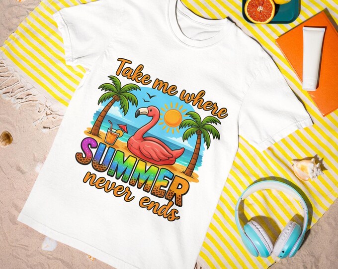 Summer Never Ends Tank Top | Flamingo Float Tropical Shirt | Cute Sleeveless Vacation Tee for Women & Teens