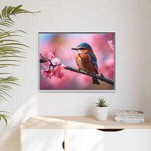 Framed Bird Canvas Art: Colorful Nature Wall Decor, Sustainable Pine Frame