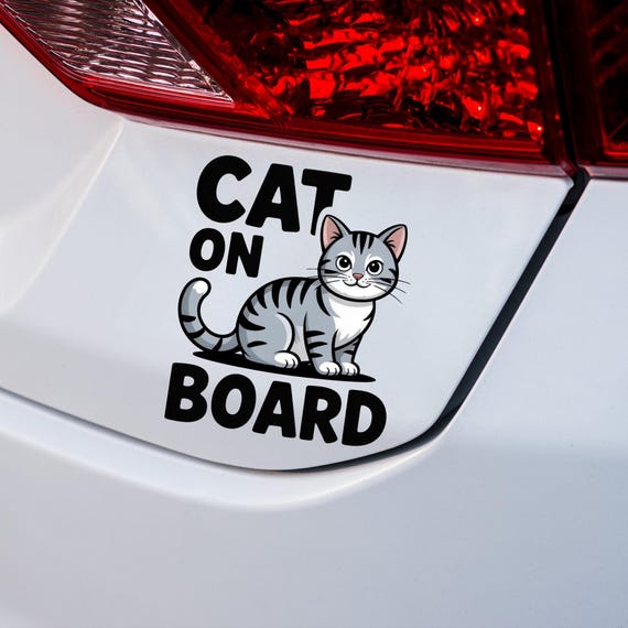 Cat On Board Die Cut Sticker Waterproof Vinyl Car Decal UV Protected Matte Finish Pet Lover Car Sign
