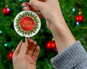 Ceramic Ornament, Merry Christmas Holiday Decoration for Christmas Tree, Festive Tree Decor, Christmas Gift, 4 Shapes