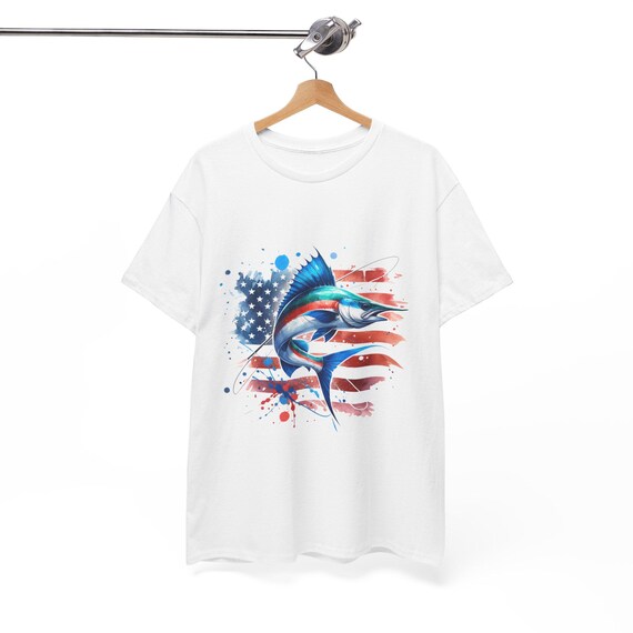 Patriotic Marlin T‑Shirt – Unisex American Flag Fishing Tee for 4th of July