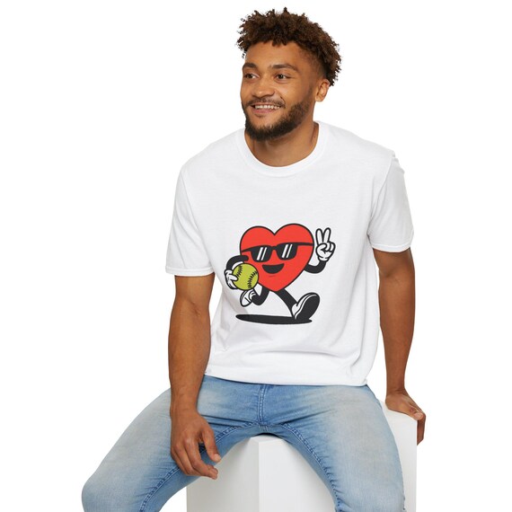 Softball Heart Cartoon T-Shirt, Softball Lover Gift, Funny Sports Graphic Tee, Softball Player Shirt, Cute Softball Vibes, Field Day Apparel