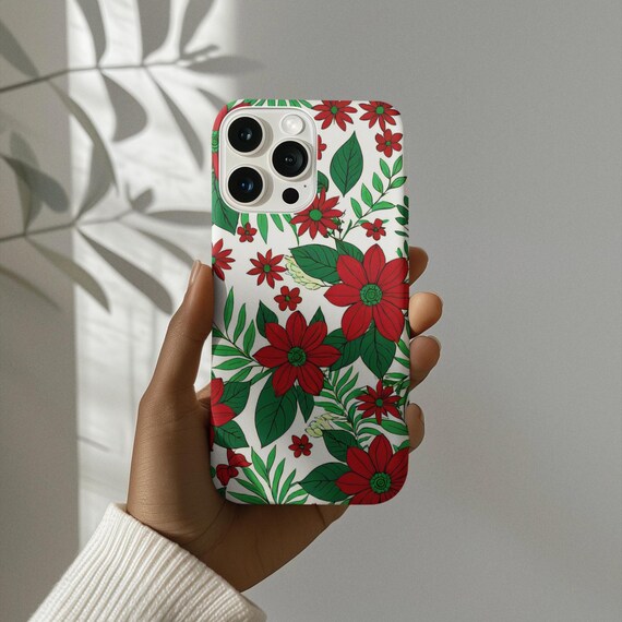 Floral Slim Phone Cases, Flexi Phone Cases, Red Green Flowers Design, Phone Accessories, Protective Cover, Unique Gift