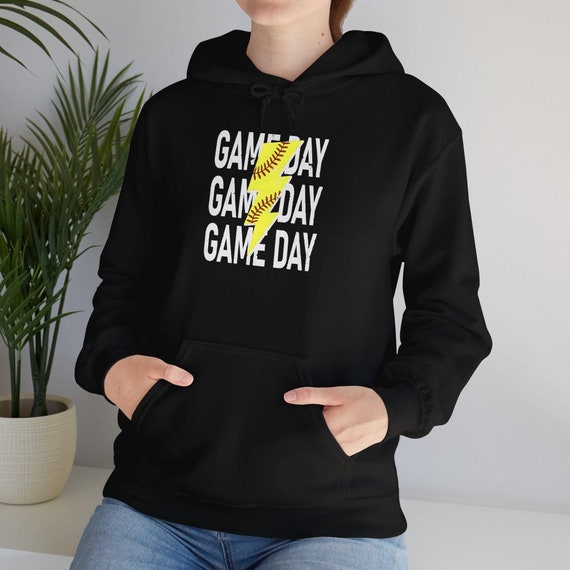 Hooded Sweatshirt & Unisex Heavy Cotton Tee - Game Day Lightning Softball Design, Bold Sportswear, Fun Softball Apparel for Players and Fans