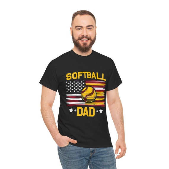 Softball Dad T-Shirt Patriotic USA Flag Gift for Proud Fathers & Sports Fans