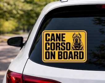 Pegatina para coche con la imagen de un Cane Corso a bordo, vinilo impermeable. Adhesivo de perro guardián.