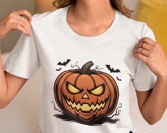 Scary Pumpkin Face Shirt, Creepy Jack O Lantern Halloween Tee, Spooky Haunted House Fall Vibes
