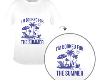 I'm Booked for the Summer Shirt Funny Beach Dog Reading Graphic Tee Cute Vacation Palm Tree Relaxing Book Lover Summer Gift Idea