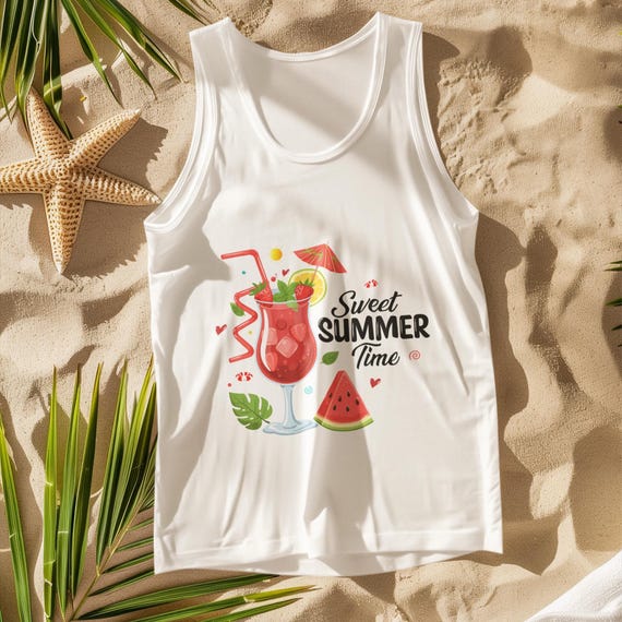 Sweet Summer Time Unisex Tank - Fruity Watermelon & Drink Graphic, Tropical Vacation Sleeveless Shirt
