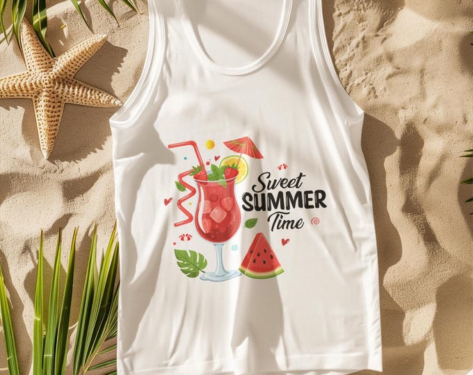 Sweet Summer Time Tank Top | Fruity Watermelon Graphic Shirt | Cute Sleeveless Unisex Tee for Beach & Vacation