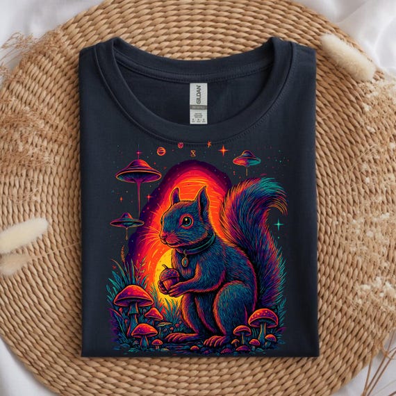 Psychedelic Squirrel T-Shirt: Trippy Rave Festival Outfit