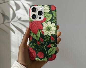 Floral Tough Cases, Clear Slim Phone Cases, Red and Green Flowers Flexi Cases, Phone Cases for Tough Protection and Style, Floral Phone