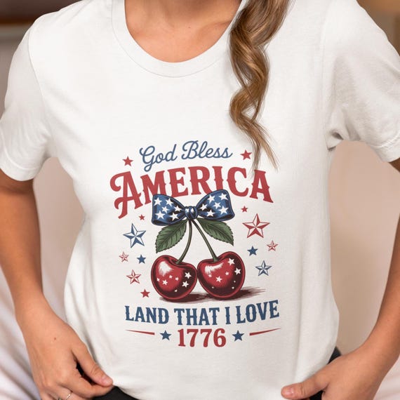 God Bless America Cherry T‑Shirt – Unisex Patriotic July 4 Tee