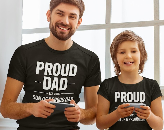 Proud Dad and Son Matching Shirts Family Pride Design