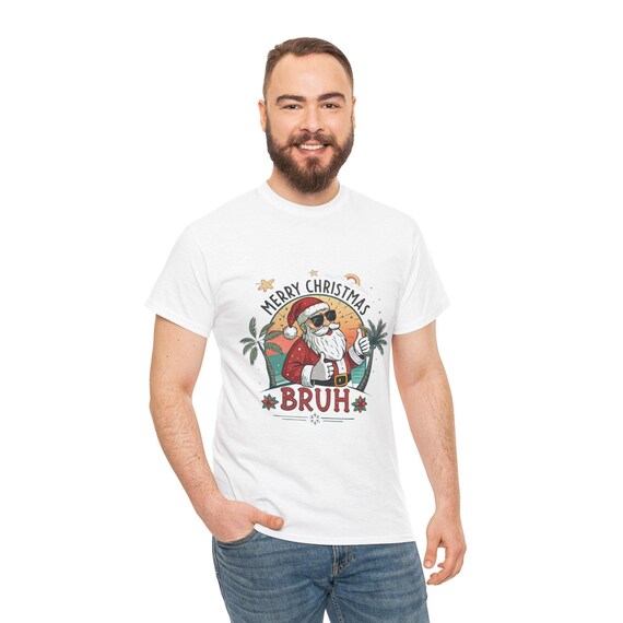 Funny Christmas Santa T-Shirt Merry Christmas Bruh Tropical Holiday Design