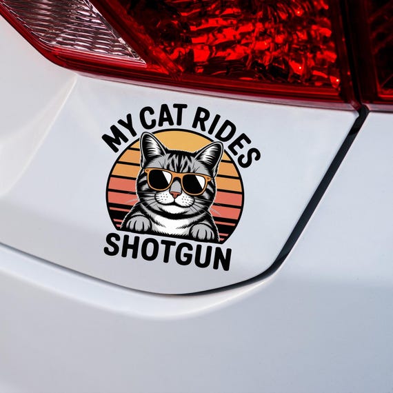 My Cat Rides Shotgun Car Sticker Retro Cat Decal Waterproof Vinyl Funny Pet Lover Auto Accessory