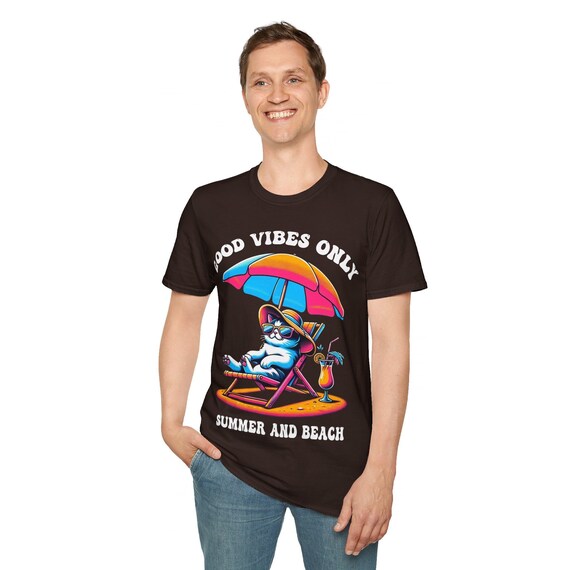 Cool Cat Summer Vibes Art Print | Fun and Colorful Beach t-shirt