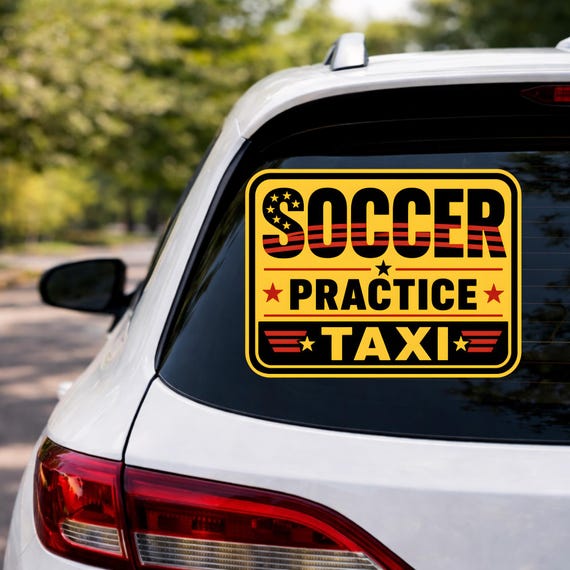 Soccer Practice Taxi Car Decal, Funny Sports Parent Sticker