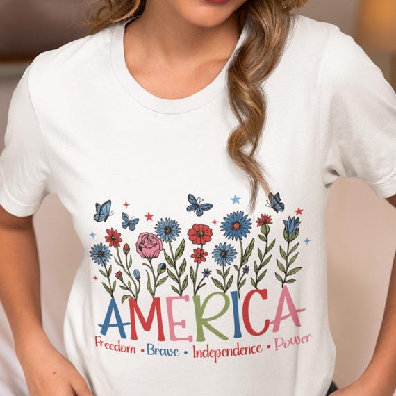 Patriotic Floral T‑Shirt – Unisex Freedom Tee for 4th of July & USA Pride