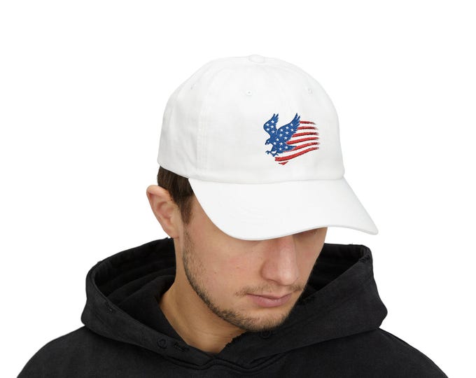 Patriotic Dad Hat with Eagle & USA Flag | Adjustable American Cap for 4th of July And Veterans