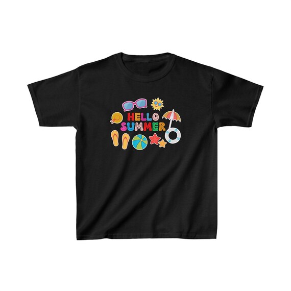 Hello Summer" Shirt | Fun Summer Beach Tee | Colorful Vacation Shirt for Kids Heavy Cotton™ Tee