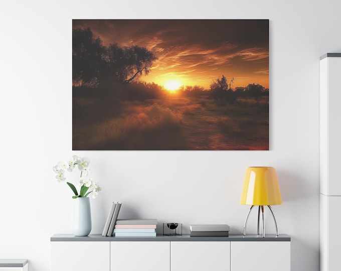 Stretched Canvas Art Print of Sunset Landscape, Wall Decor, Home Decoration, Gift for Art Lovers, Nature Artwork, Living Room Decor, [...]